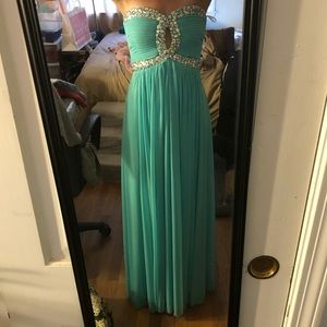 Teal strapless prom dress